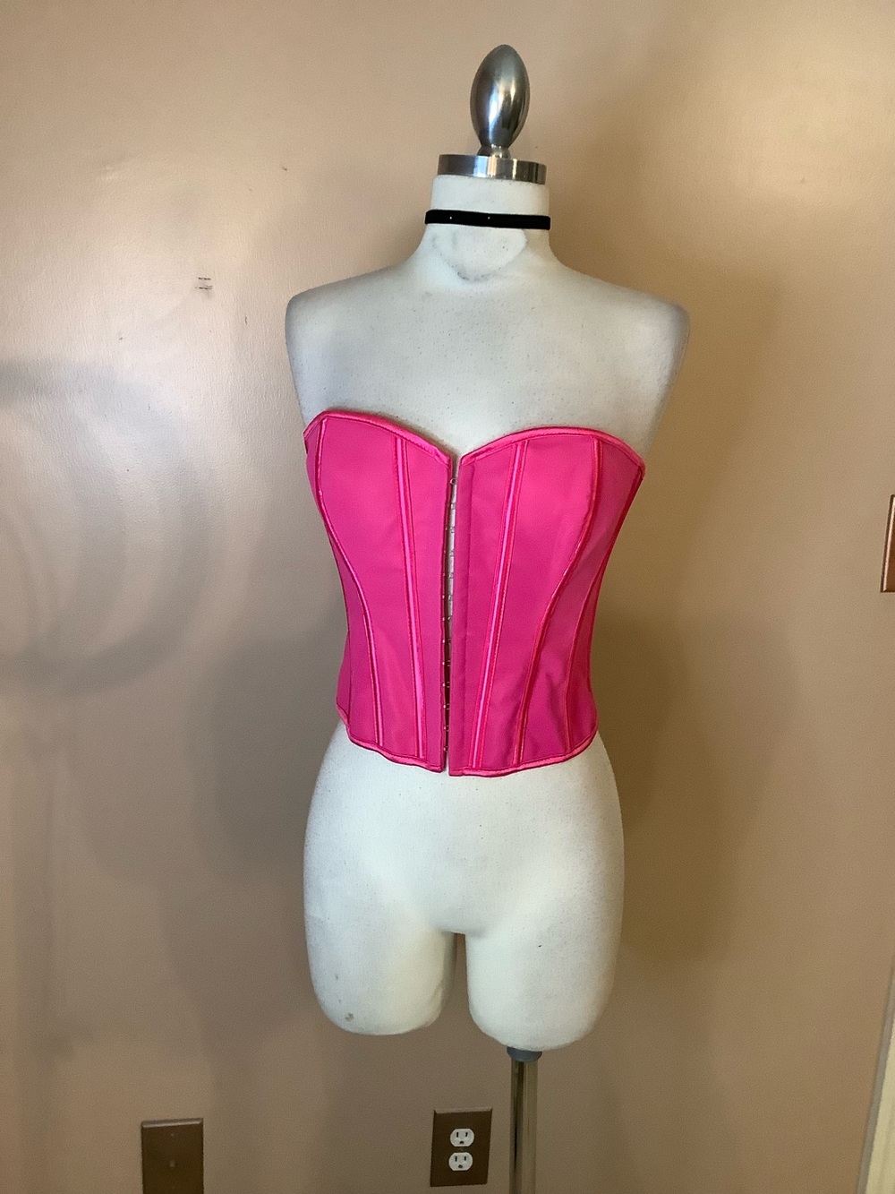New Sexy Hot Pink Bustier Corset Strapless Top Tie Back Adjustable Medium 8/10
